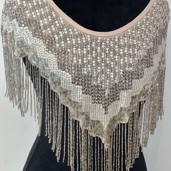 HAUTE HIPPIE Beaded Shawl $595 New Sequin Evening Cape 1920s Gatsby Ivory Bridal - Picture 16 of 16